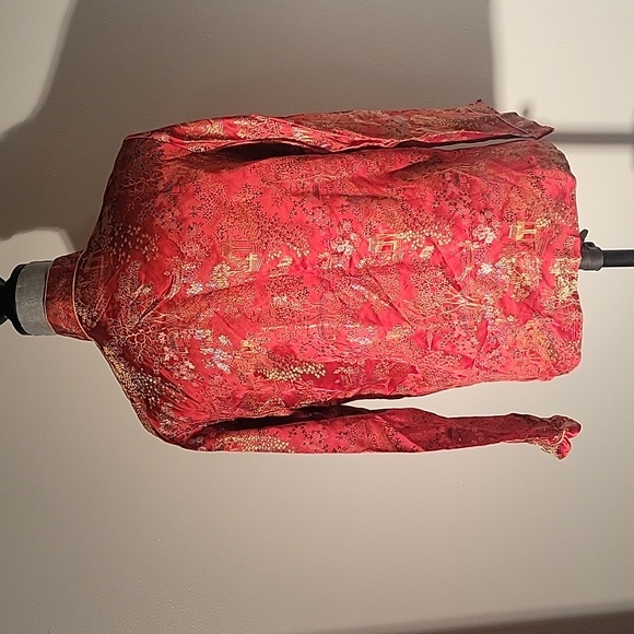 Vintage Peony Brand Red Rayon Mandarin Jacket, Size: L - Picture 4 of 6